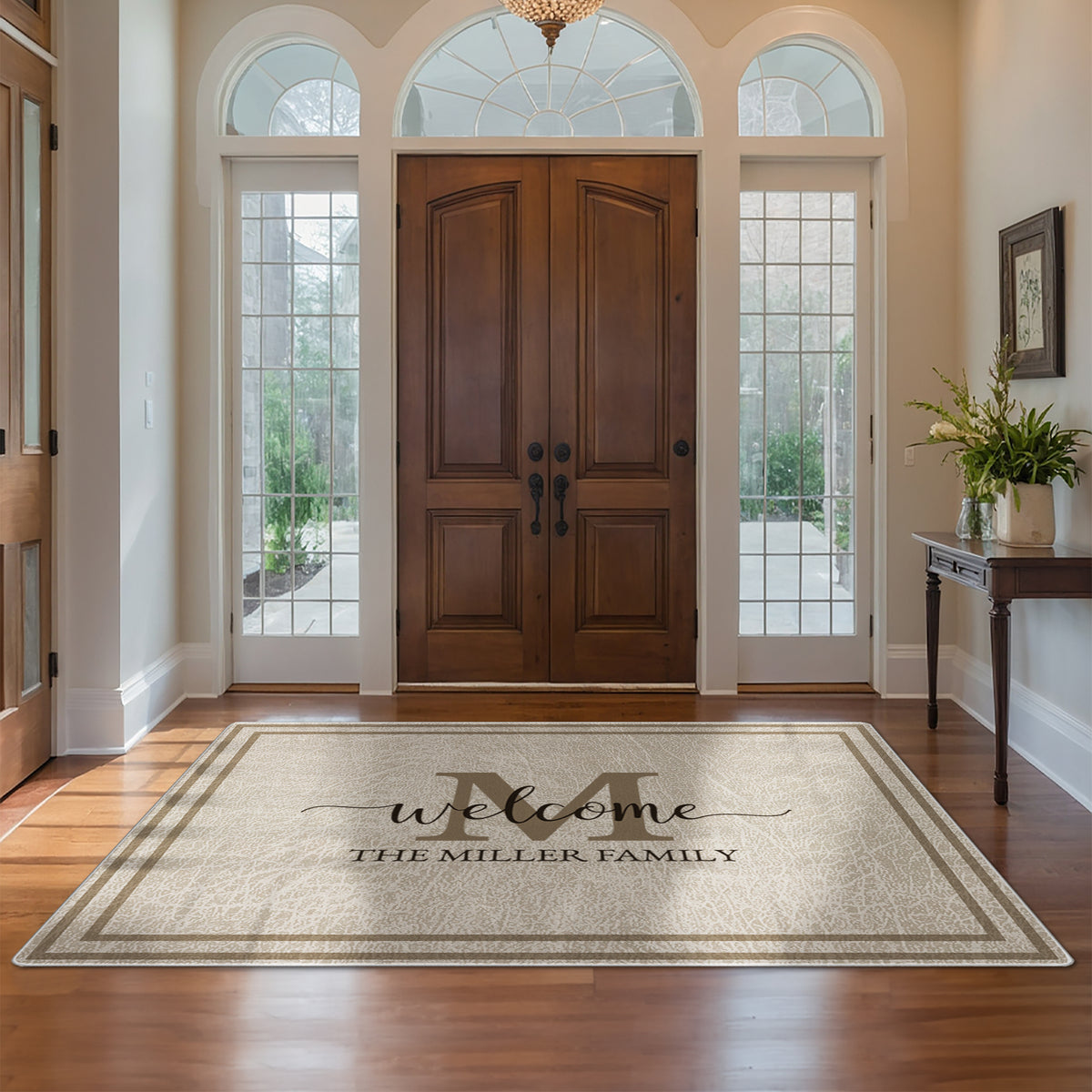 Custom welcome rug for entryway - Heritage Taupe Rug