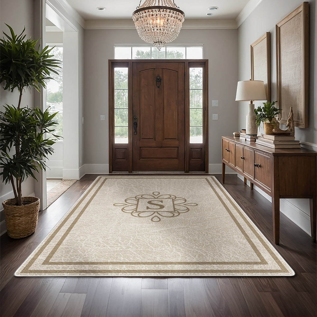 Personalized foyer rug with family name - Heritage Taupe Rug