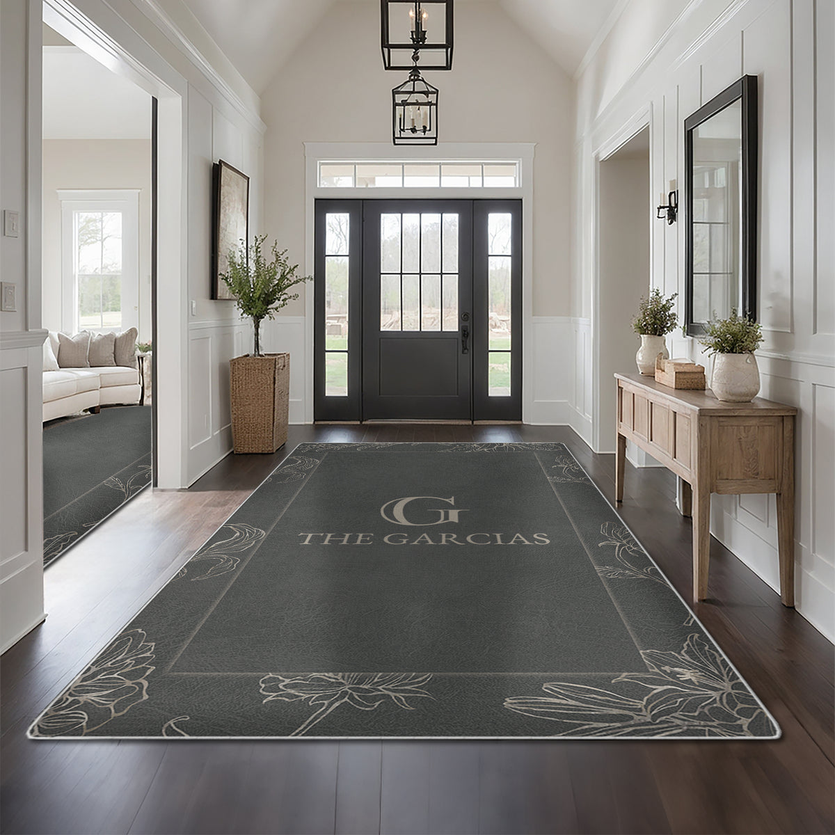 Custom floor rug for entryway decor - Sterling Floral Rug