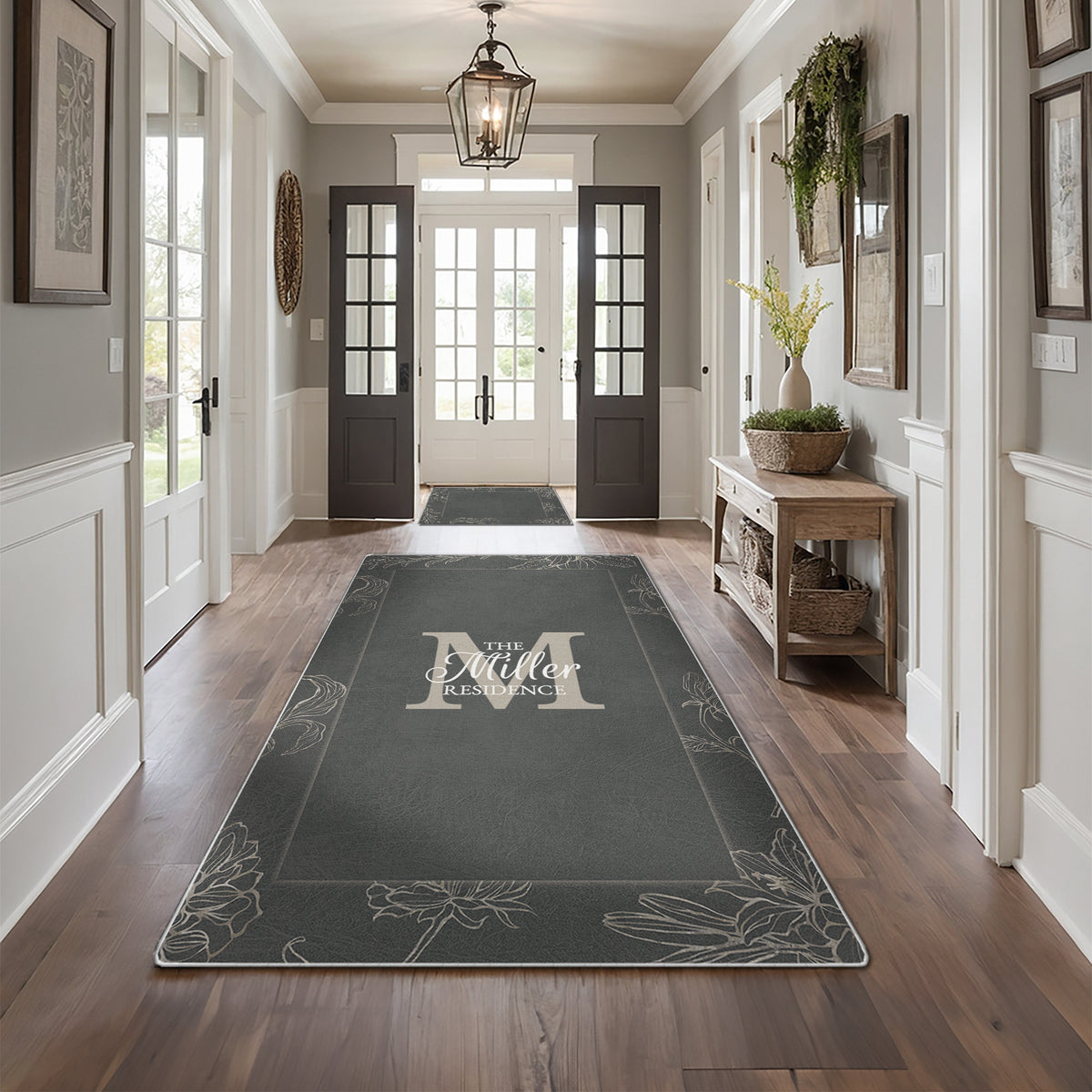 Personalized foyer rug with family name - Sterling Floral Rug