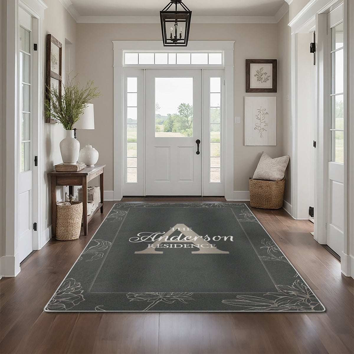 Custom welcome rug for entryway - Sterling Floral Rug