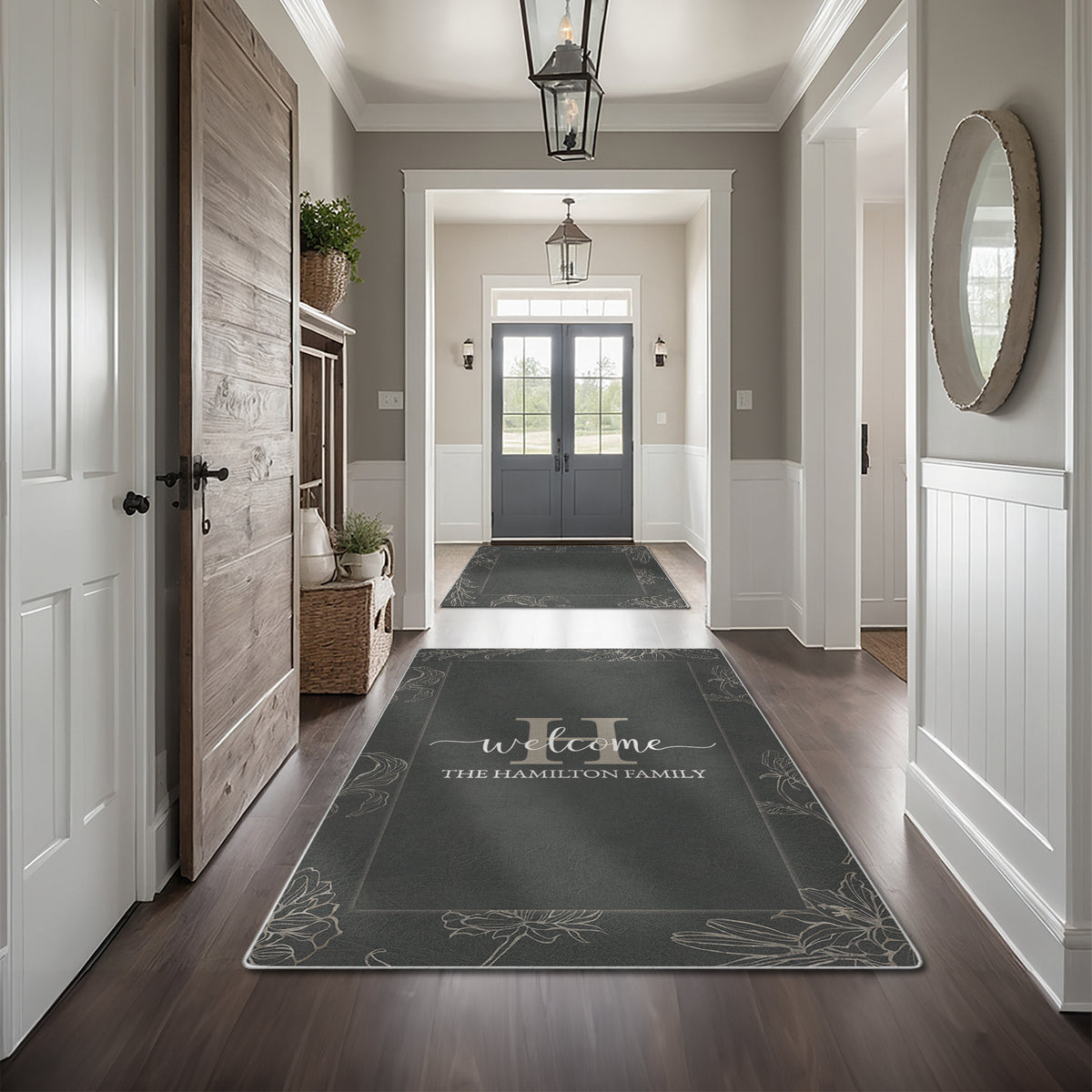 Non-slip personalized rug for front door - Sterling Floral Rug