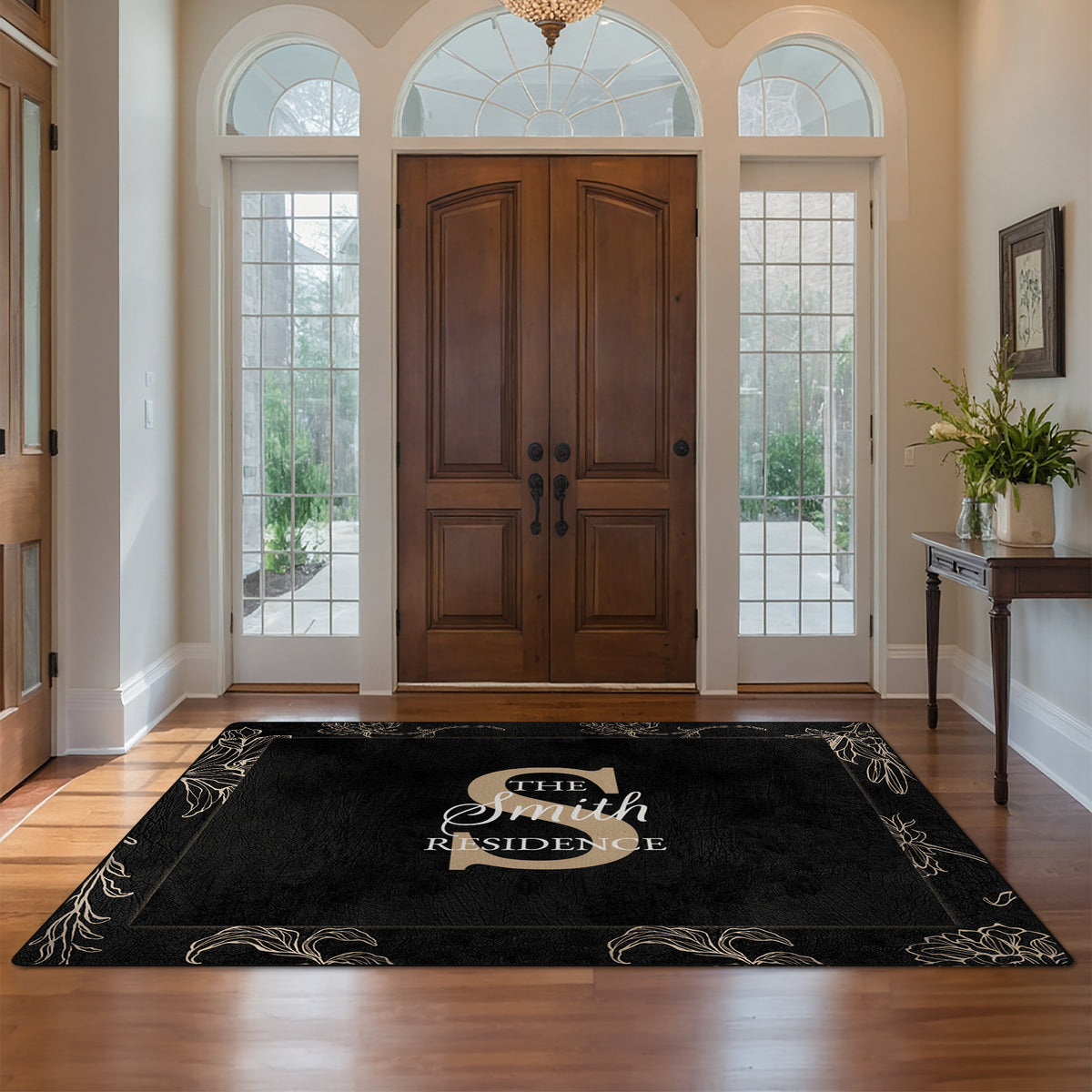 Personalized foyer rug with family name - Midnight Floral Rug