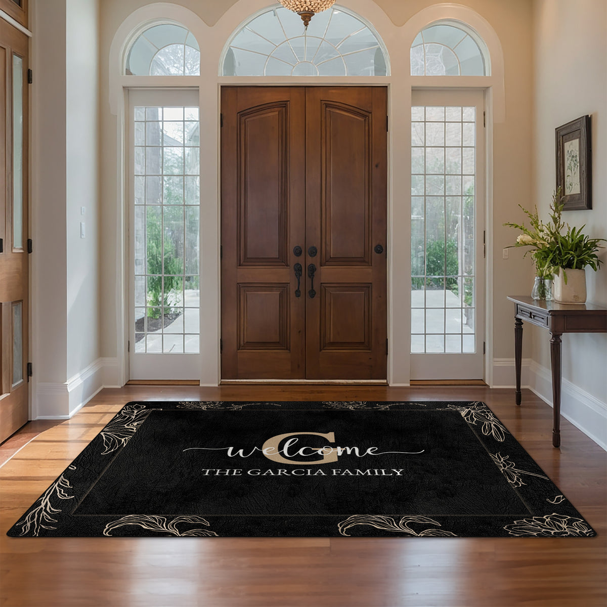 Custom welcome rug for entryway - Midnight Floral Rug