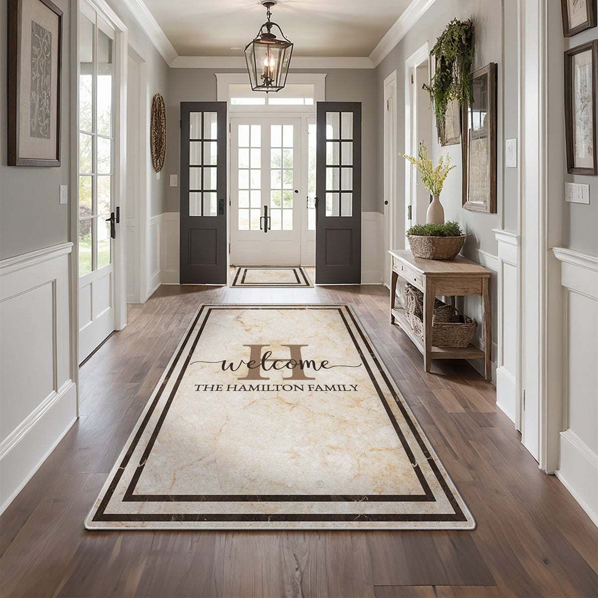 Personalized foyer rug with family name - Heritage Marble Rug