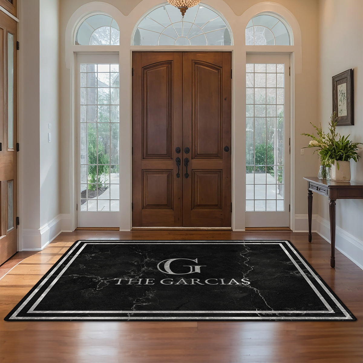 Personalized entryway rug - Midnight Marble Rug