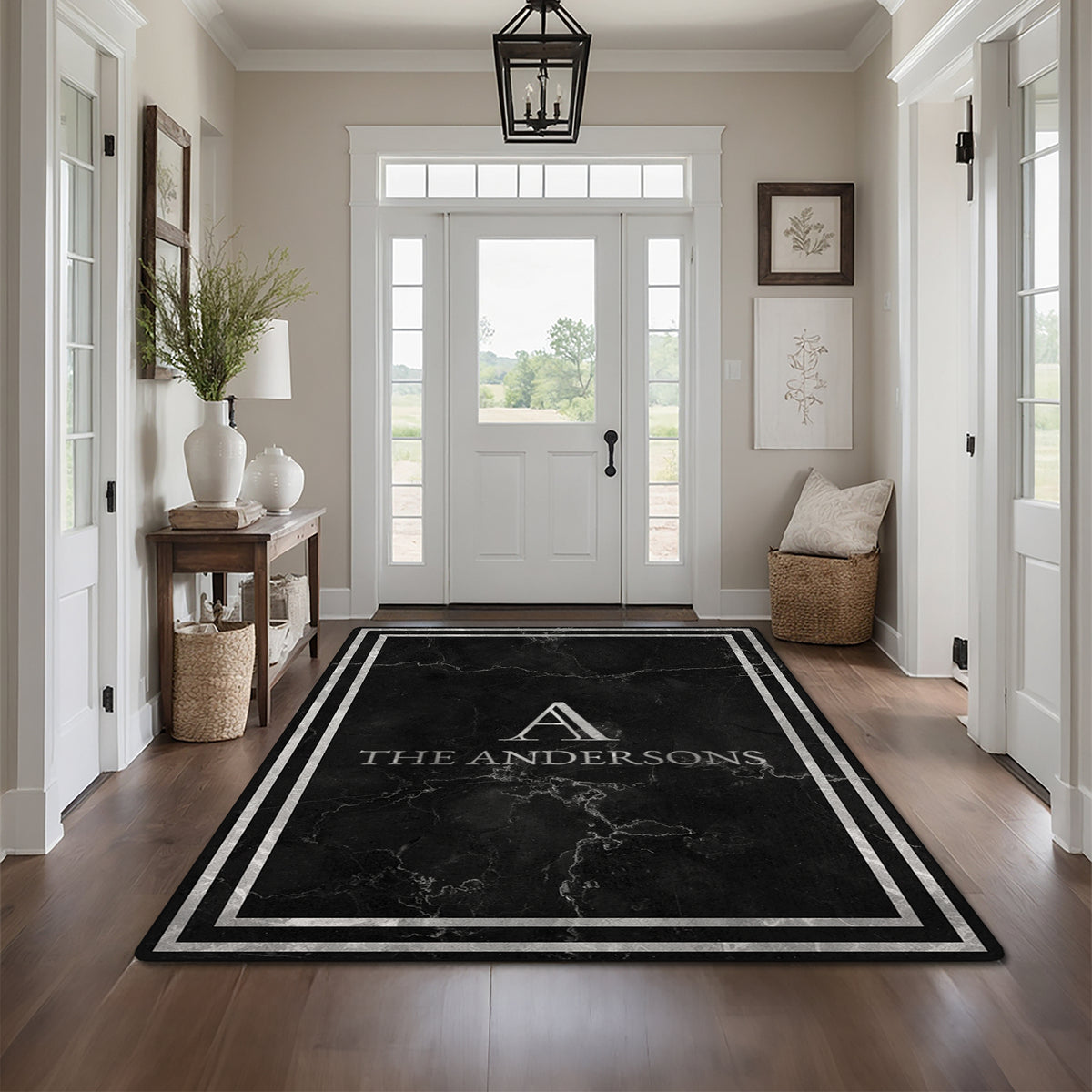 Custom floor rug for entryway decor - Midnight Marble Rug