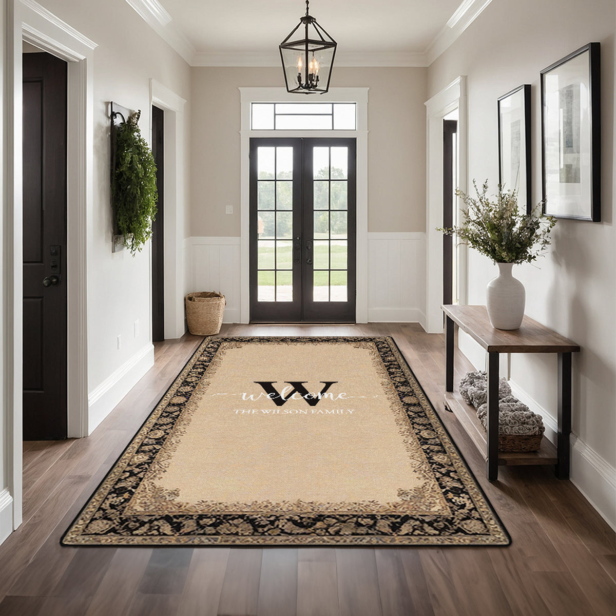 Custom family name rug for a stylish entryway –  Heritage Sand Rug