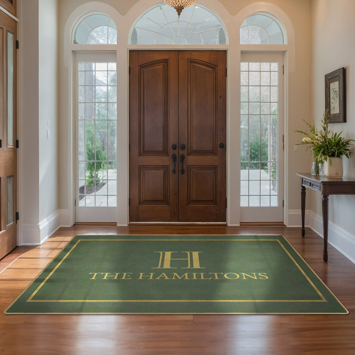 Personalized entryway rug - Emerald Gold Rug