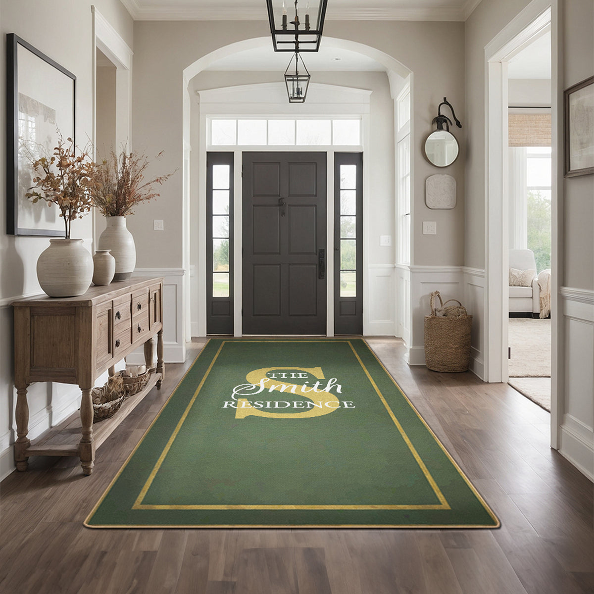Non-slip personalized rug for front door - Emerald Gold Rug