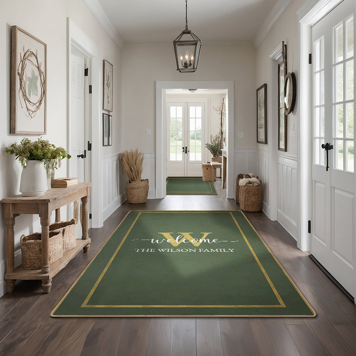 Personalized foyer rug with family name - Emerald Gold Rug