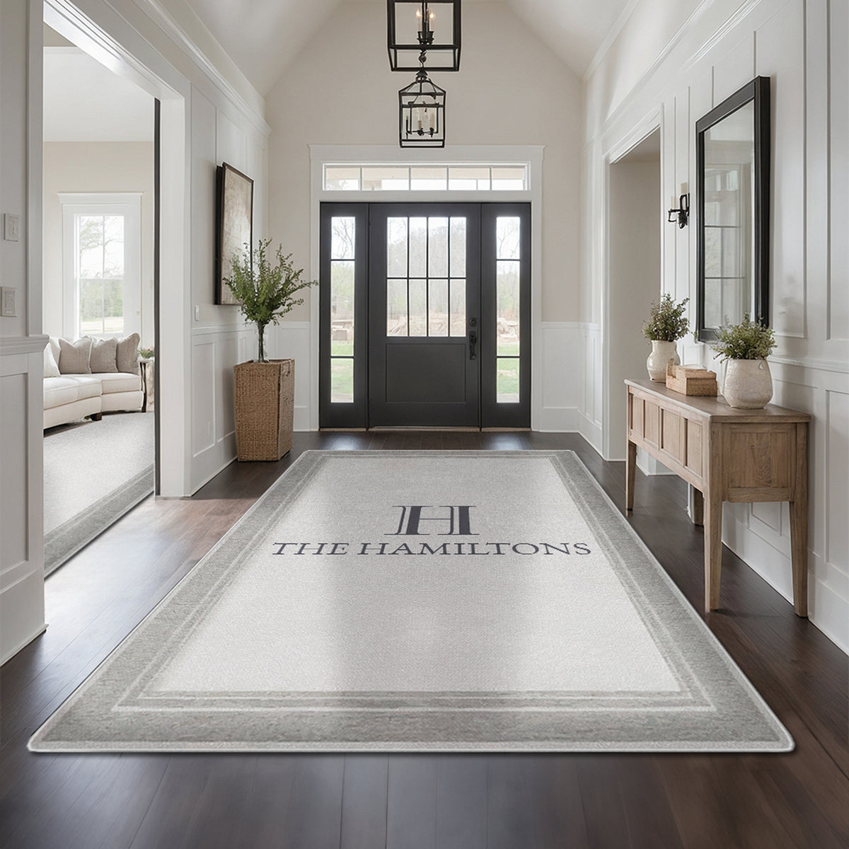 Non-slip personalized rug for front door - Stone Gray Rug
