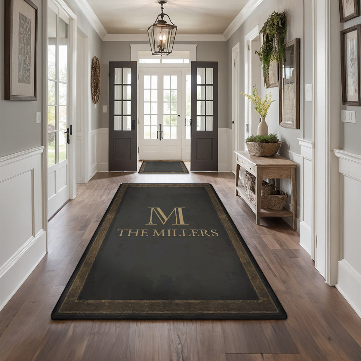 Washable entryway rug with personalized text - Antique Charcoal Rug