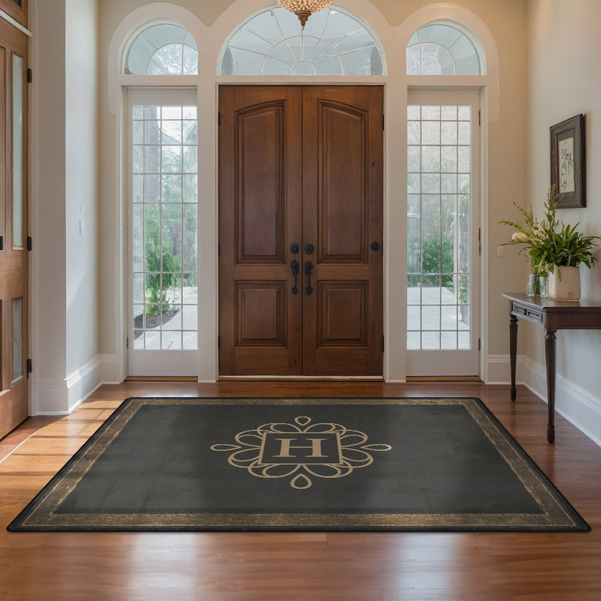 Personalized foyer rug with family name - Antique Charcoal Rug