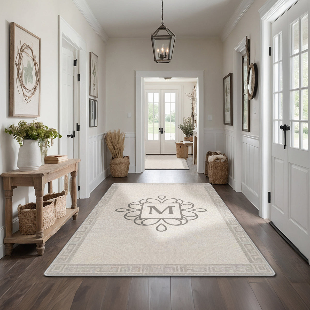 Washable entryway rug with personalized text - Classic Ivory Rug