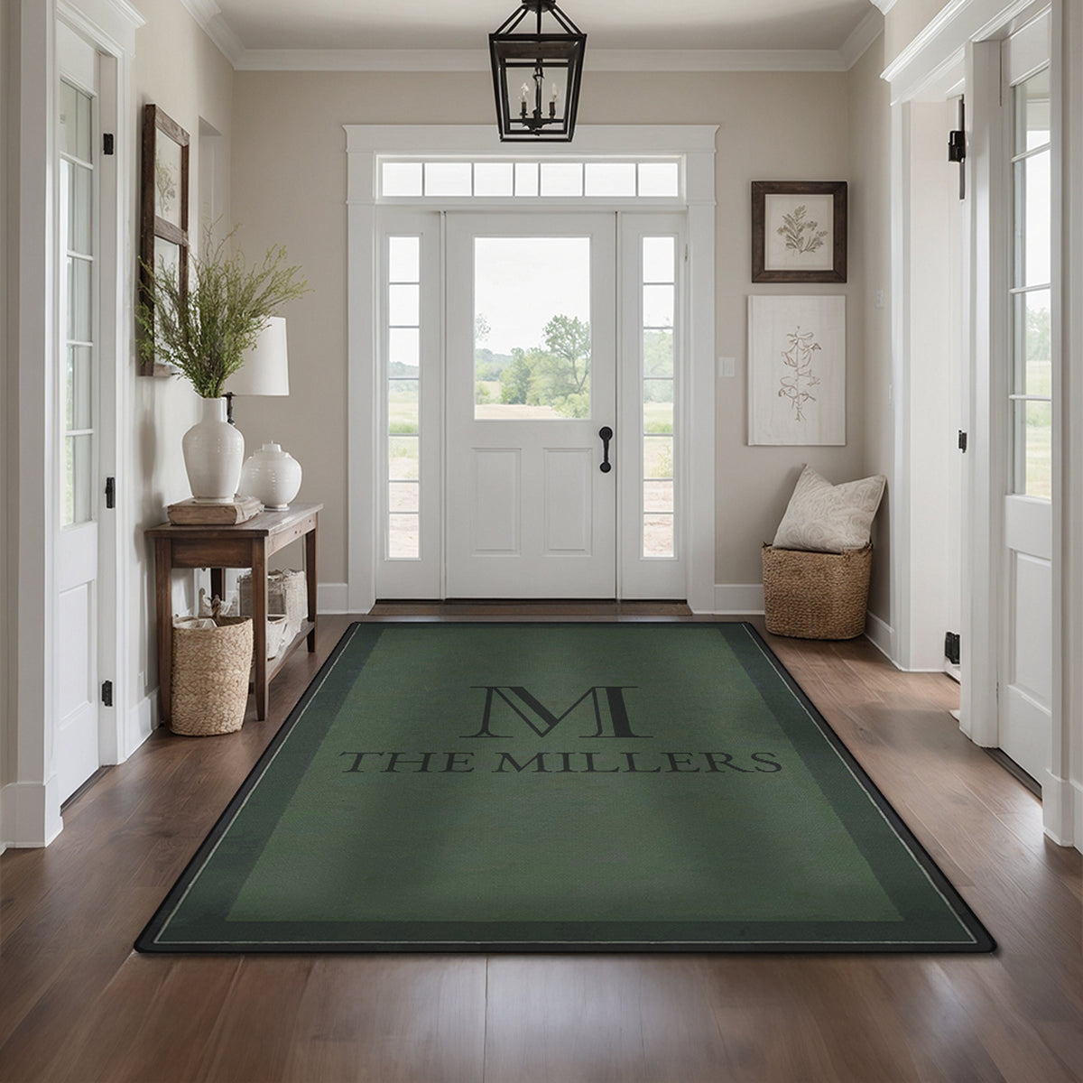 Non-slip personalized rug for front door - Forest Green Rug