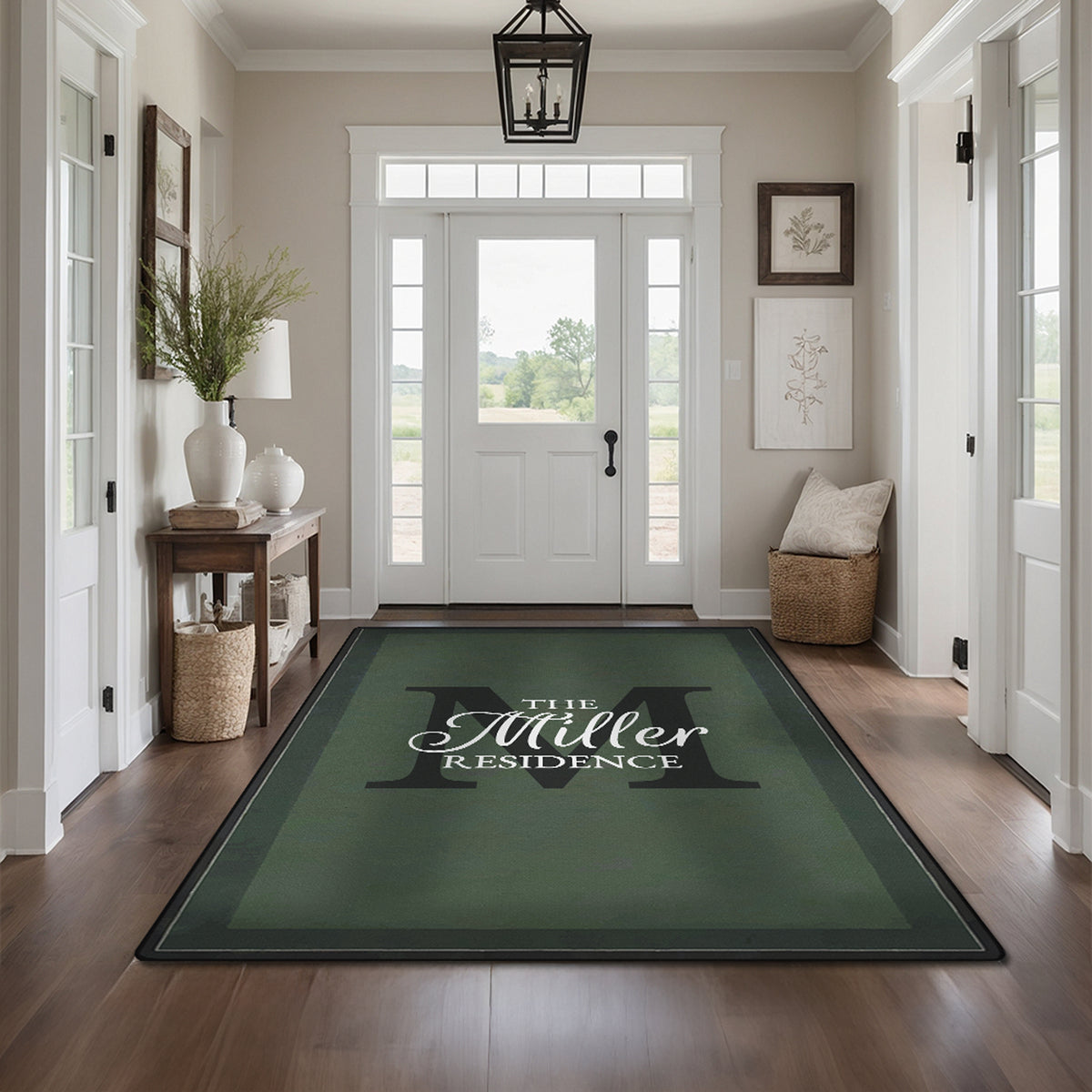 Personalized foyer rug with family name - Forest Green Rug