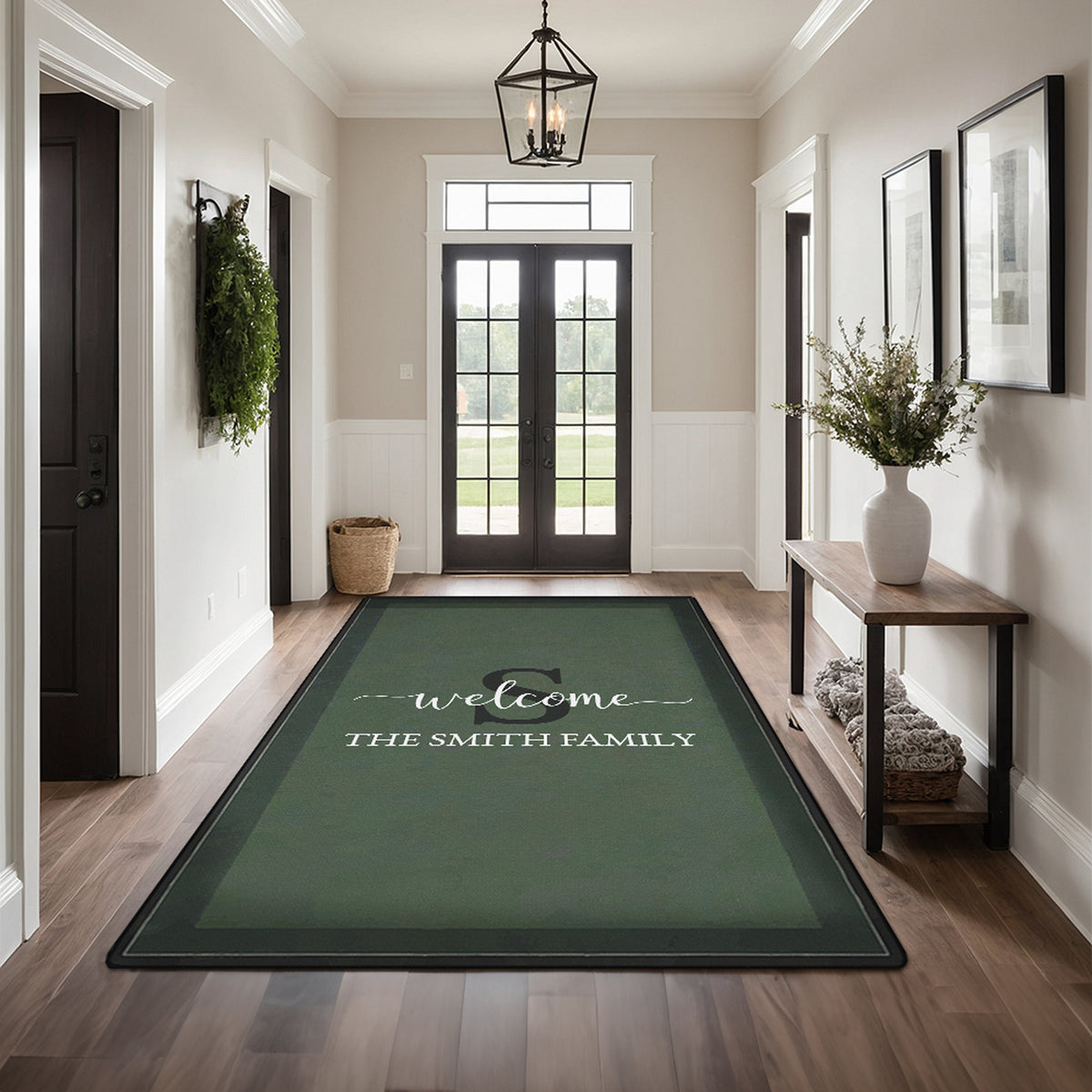 Custom welcome rug for entryway - Forest Green Rug