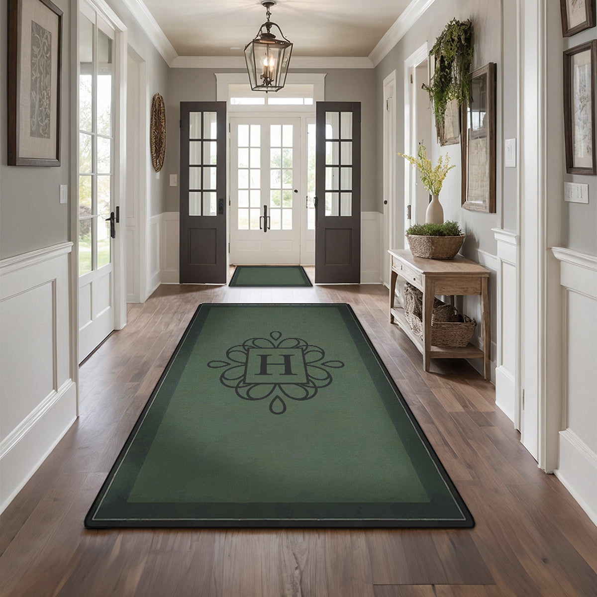 Custom floor rug for entryway decor - Forest Green Rug