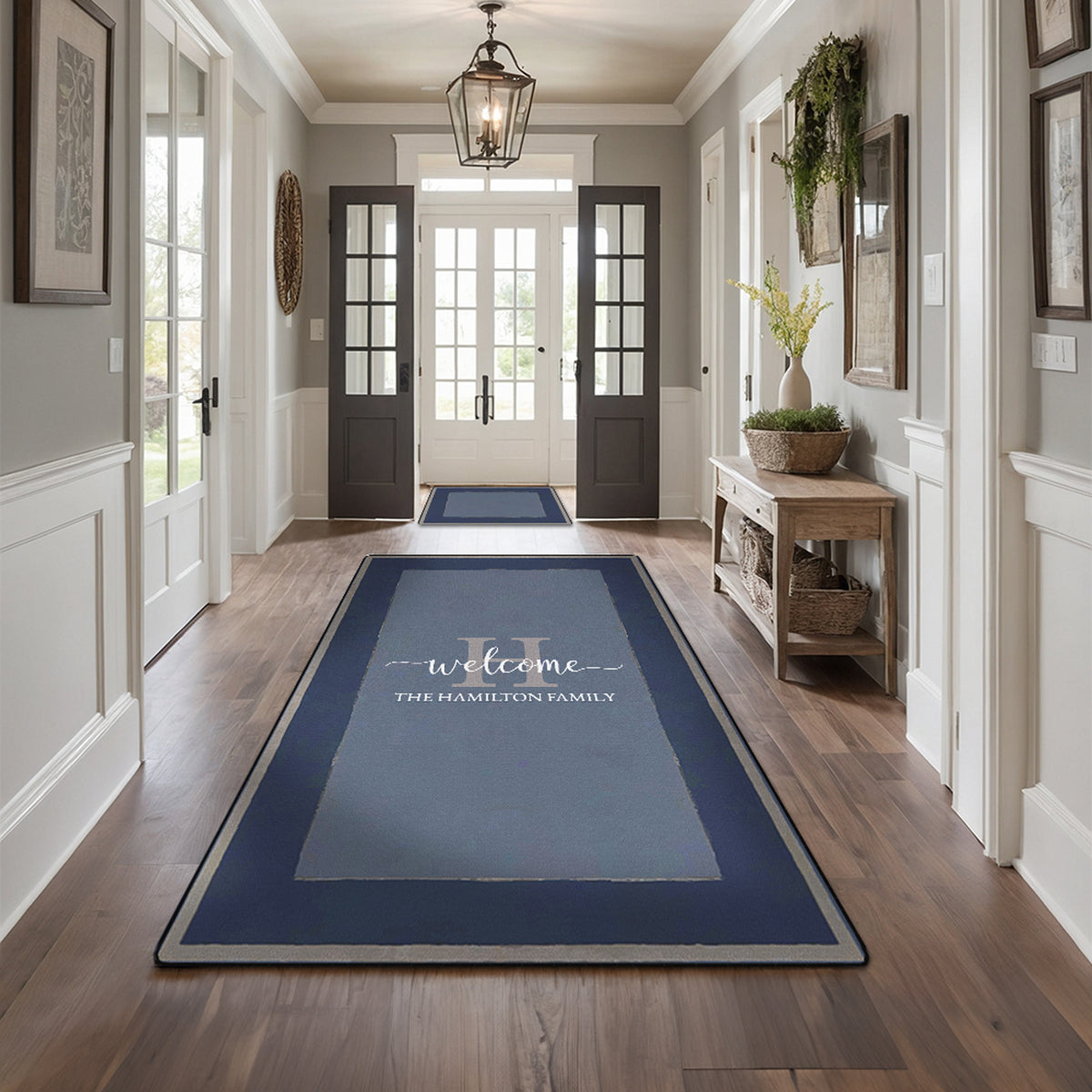 Non-slip personalized rug for front door - Royal Navy Rug