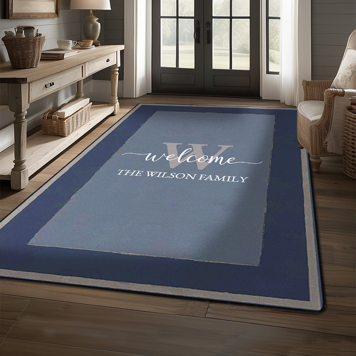 Custom floor rug for entryway decor - Royal Navy Rug