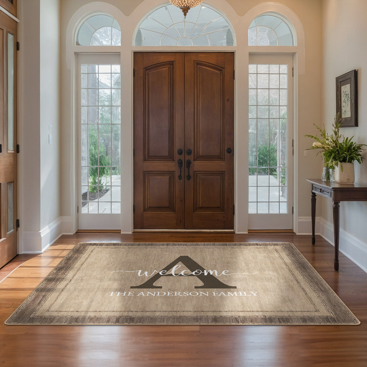 Personalized foyer rug with family name - Rustic Walnut Rug