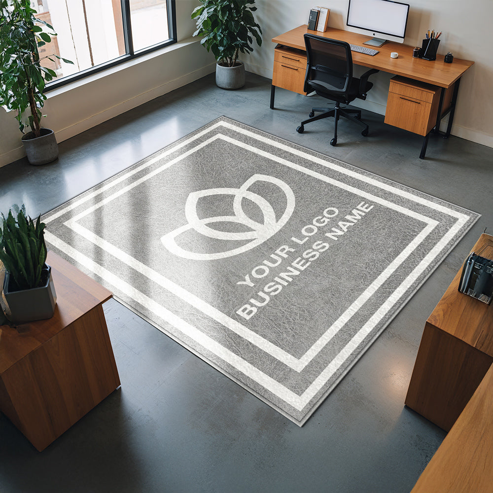 Custom welcome rug with company logo and border