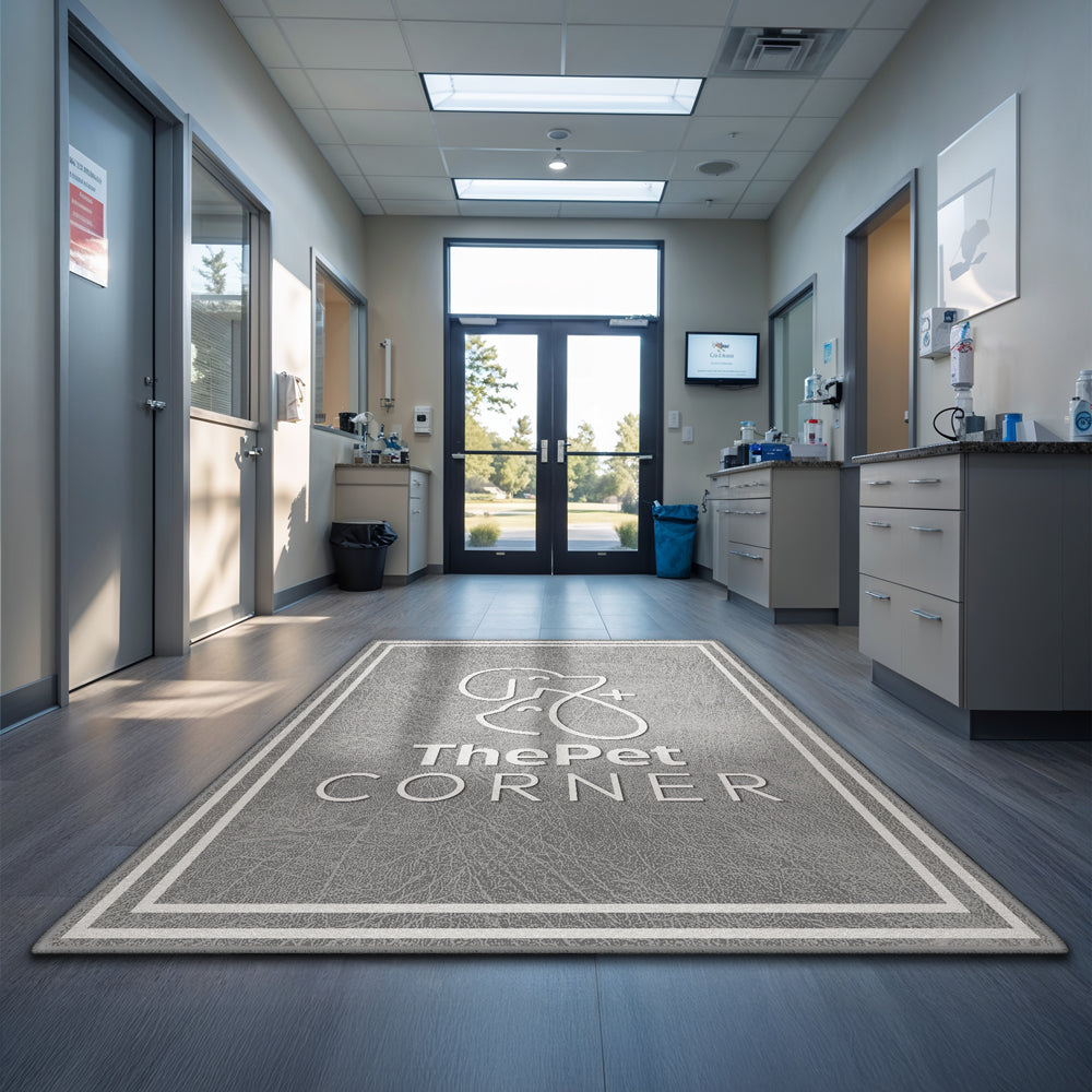 Custom office rug with business logo and border