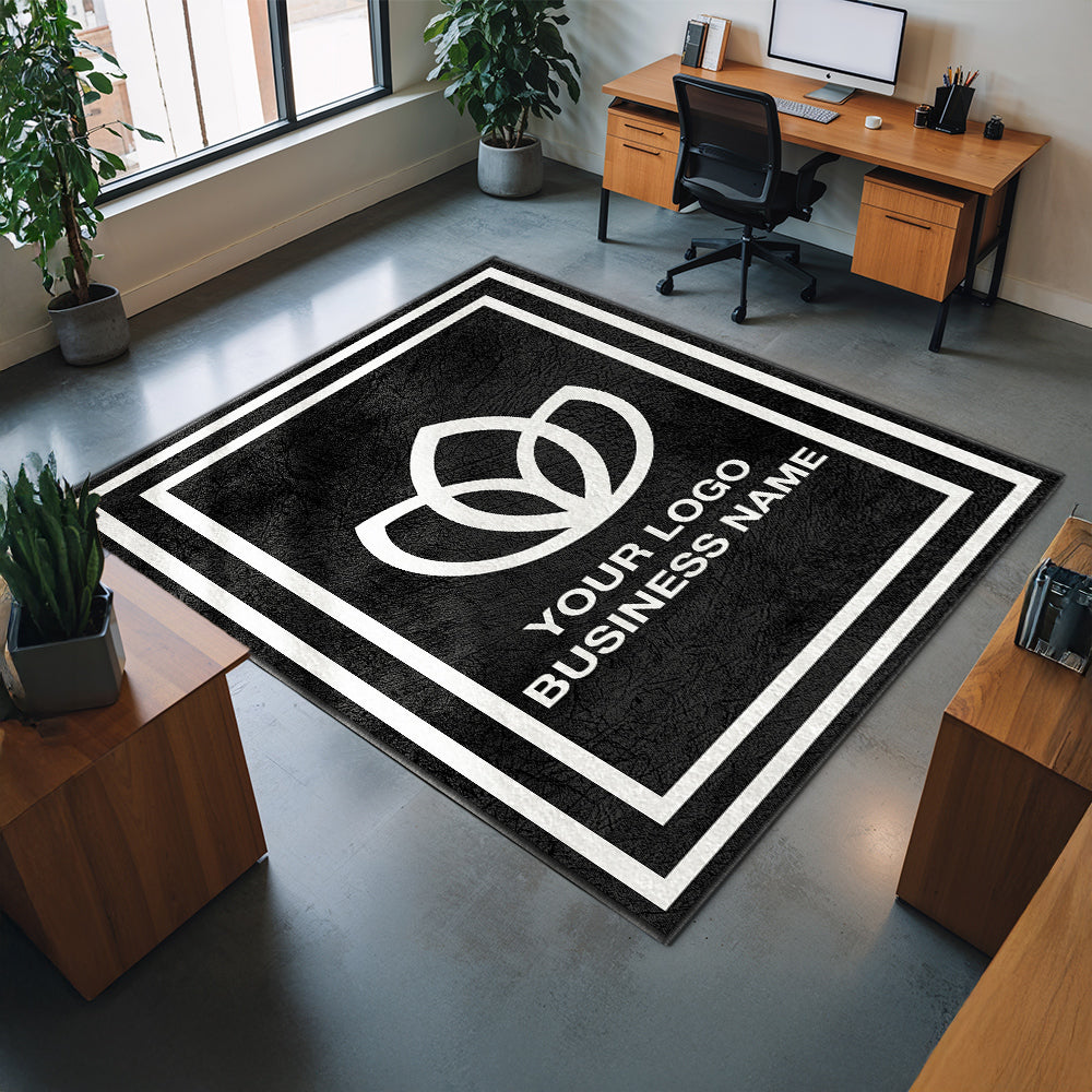 Custom business logo rug with bordered design