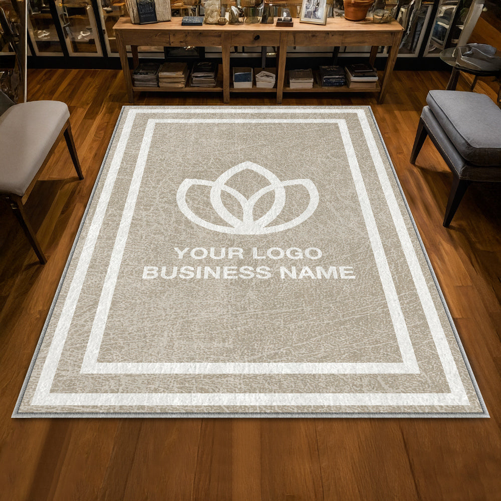 Personalized business floor rug with bordered design