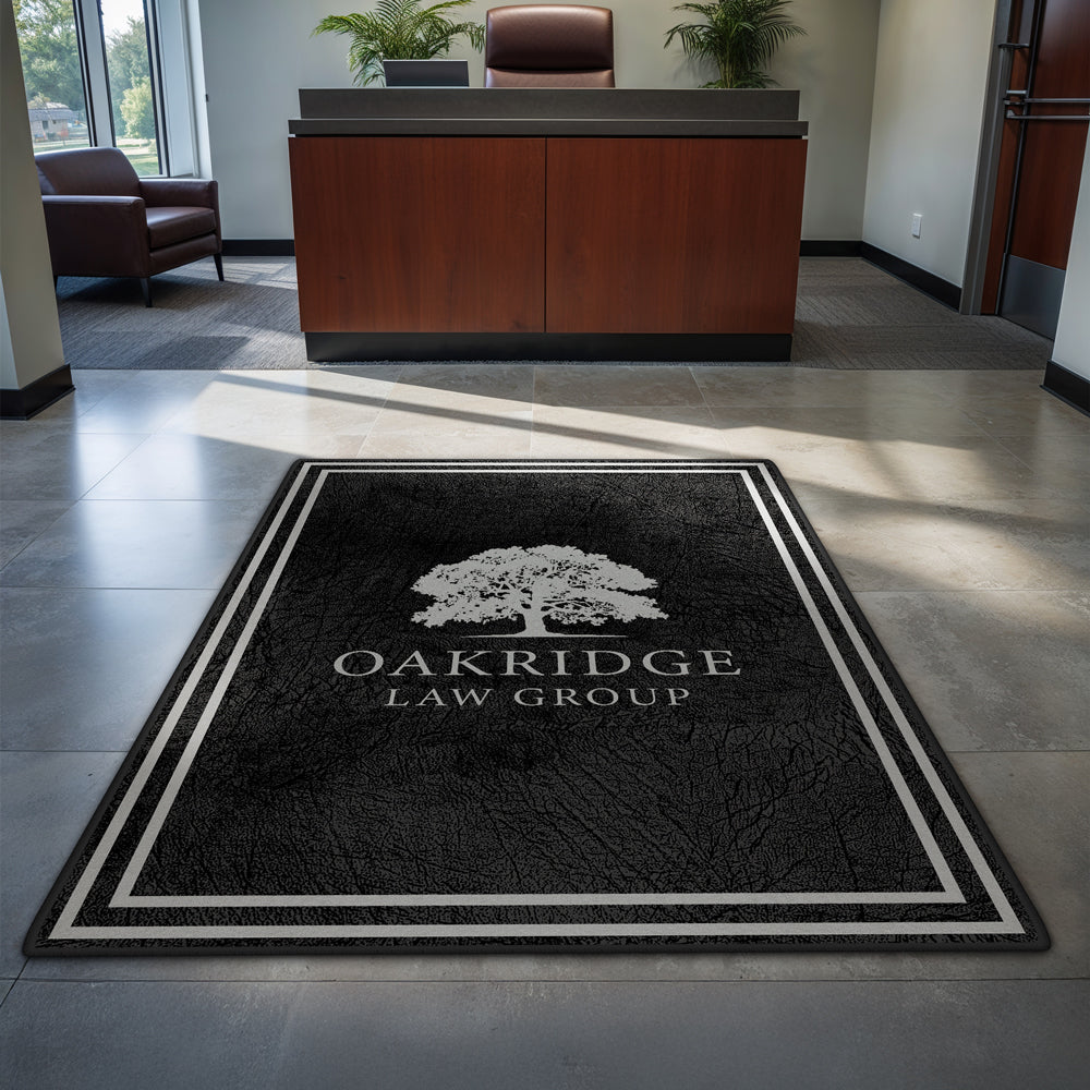 Bordered custom logo rug for business entrance