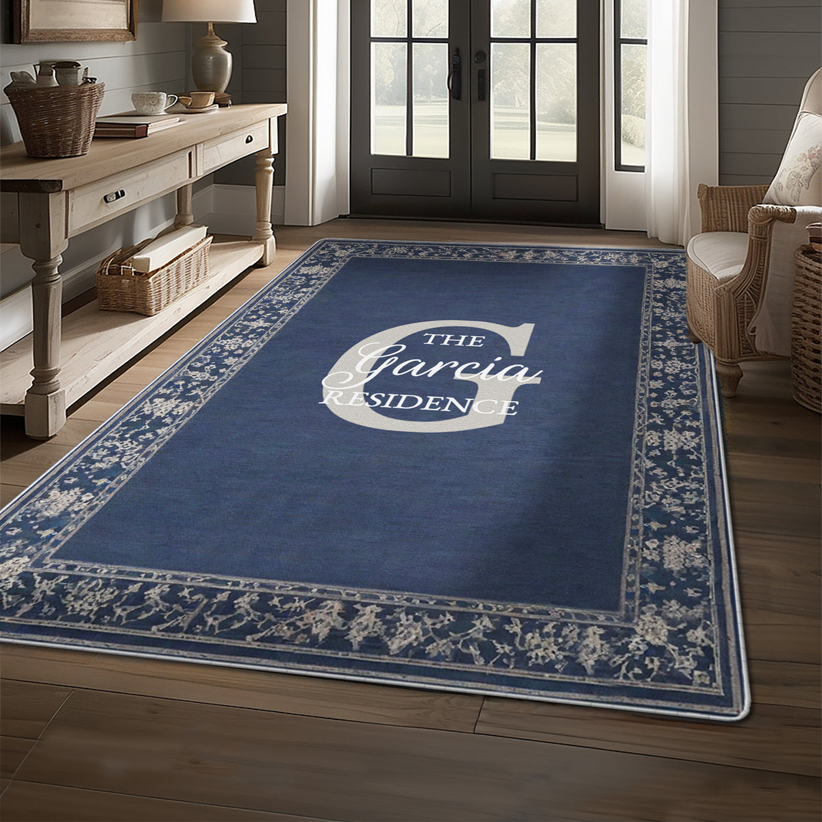 Personalized entryway rug - Navy Floral Rug