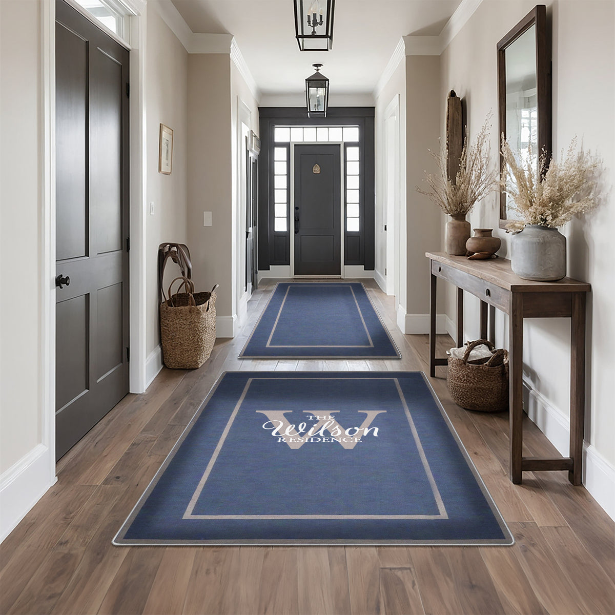 Non-slip personalized rug for front door - Antique Navy Rug