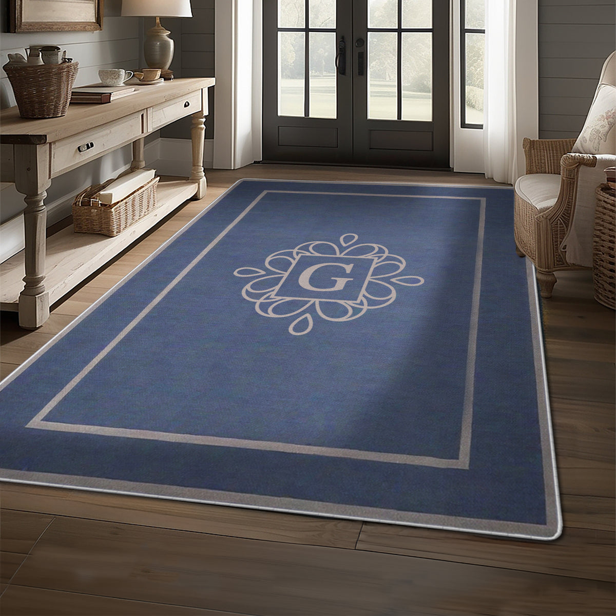 Custom floor rug for entryway decor - Antique Navy Rug