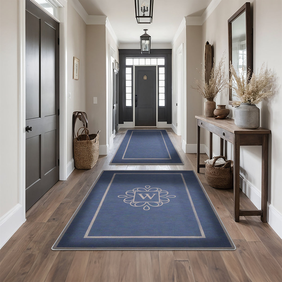 Low-pile washable rug for front door - Antique Navy Rug