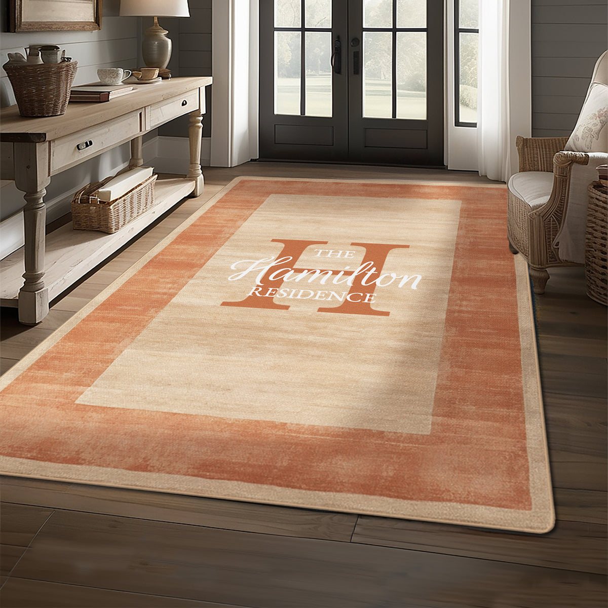 Custom welcome rug for entryway - Terracotta Beige Rug