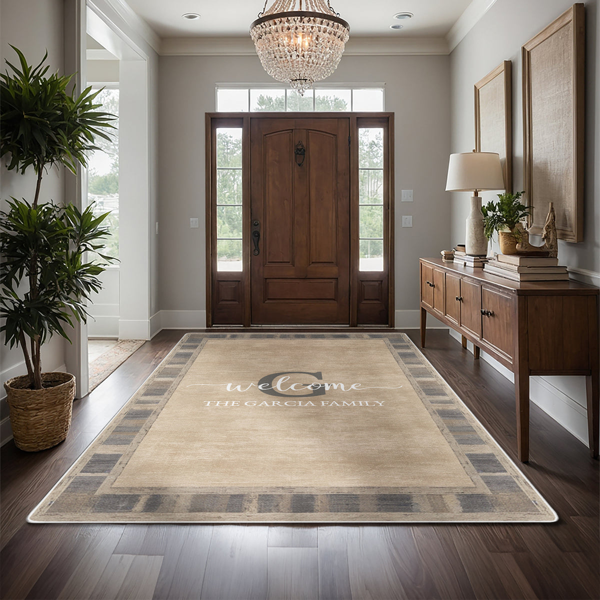 Non-slip personalized rug for front door - Warm Taupe Rug