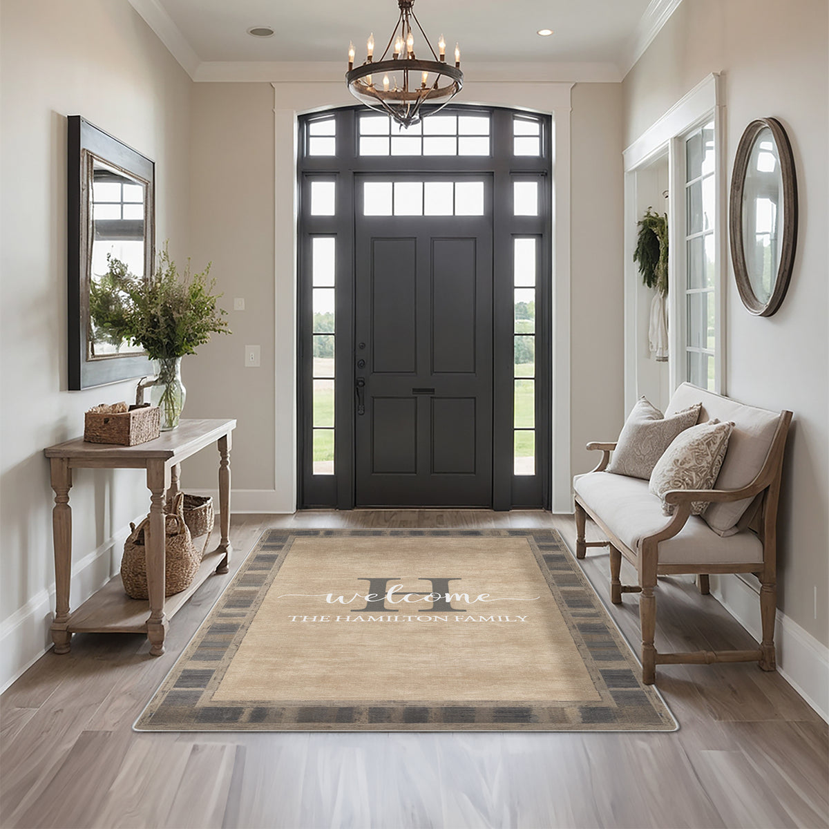 Personalized foyer rug with family name - Warm Taupe Rug