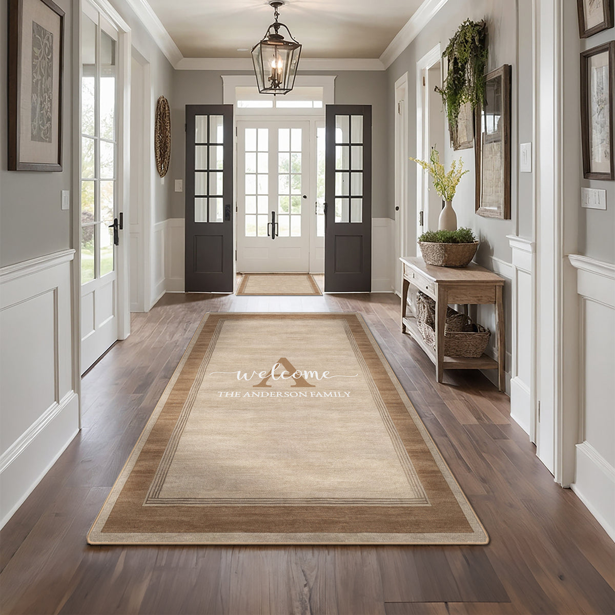 Personalized foyer rug with family name - Warm Latte Rug